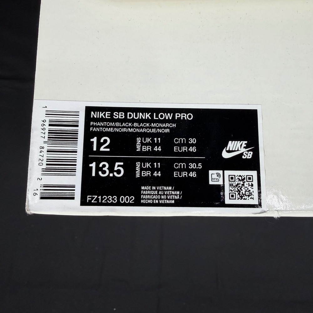 Nike SB Dunk Low Pro Phantom Black Monarch Safari Print FZ1233-002 Mens 12 - Picture 13 of 14